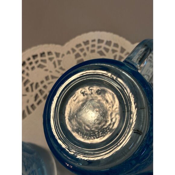 Vintage Kig Indonesia Glass Mugs - Set of 4, Ice Blue, Embossed Fruit GREAT USED - Picture 2 of 9